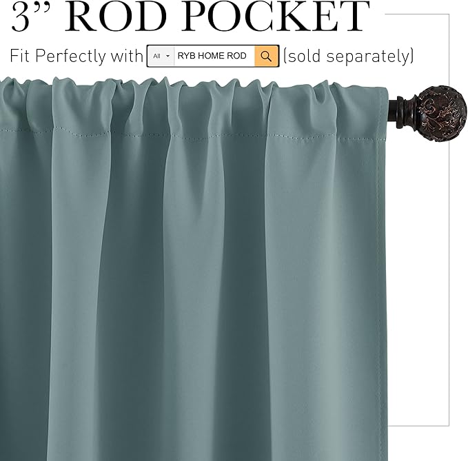 RYB HOME Blackout Privacy Bathroom Window Curtains, Short Thermal Insulated Heat Blocking Privacy Rod Pocket Half Window Curtain Tiers for Nursery Bedroom, Width 42 by Length 30, Dusty Blue, 2 Panels