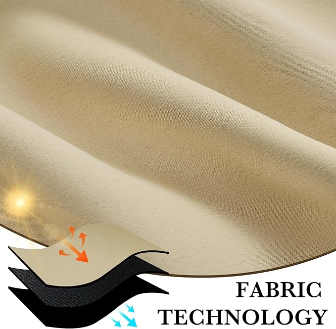 RYB HOME Bedroom Blackout Curtains 84 inches Long, 100% Blackout Thermal Insulated Noise Reducing Curtains for Living Room Nursury, 42 inches Wide by 84 inches Long, Biscotti Beige
