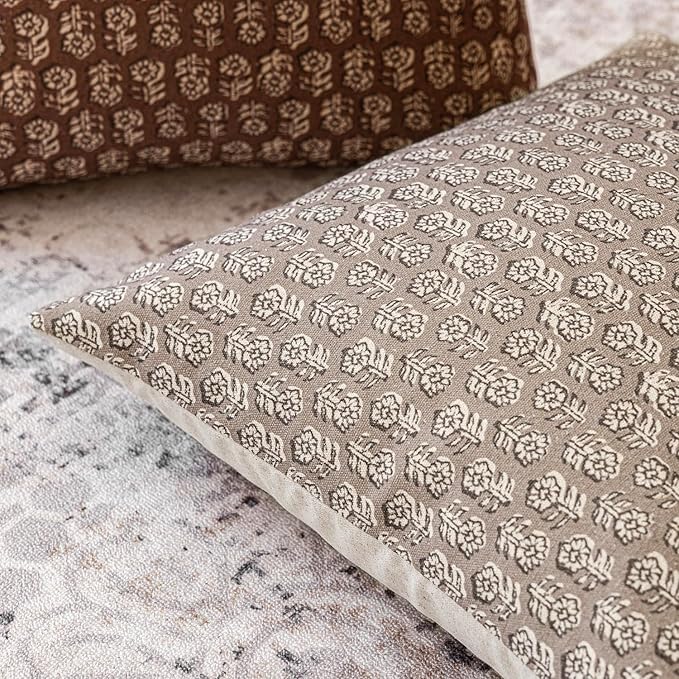 Foindtower Set of 2 Decorative Vintage Floral Print Throw Pillow Covers Neutral Modern Farmhouse Cushion Covers Boho Home Decor for Sofa Couch Chair Bedroom Living Room,24×24 Inch,Tan Taupe