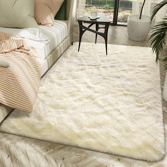 LOCHAS Ultra Soft Indoor Modern Area Rugs Fluffy Living Room Carpets for Children Bedroom Home Decor Nursery Rug 5.3x7.5 Feet, Light Champagne