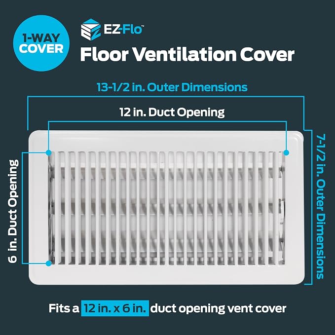 EZ-FLO 6 x 12 Inch Floor Register Vent Cover, One-Way Ventilation Register - Image 2