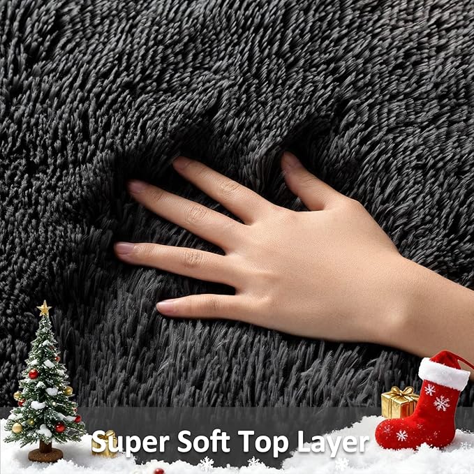 Ophanie 7x10 Black Area Rugs for Living Room, Large Shag Bedroom Carpet, Big Indoor Thick Soft Shaggy Nursery Rug, Fluffy Carpets for Boy and Girls Room Dorm Home Decor Aesthetic