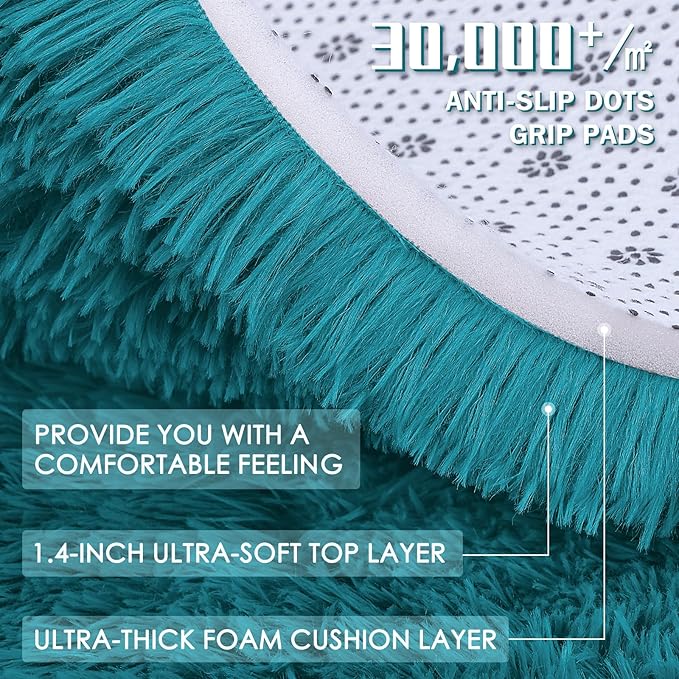 OLANLY 9x12 Machine Washable Large Area Rugs for Living Room, Bedroom, Soft Fluffy Shaggy Bedside Rug, Indoor Floor Carpet for Kids Girls and Boys, Dorms, Nursery, Home Decor Aesthetic, Teal