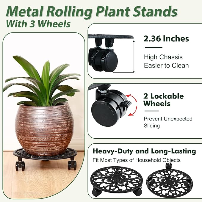 3 Packs 11 Inch Rolling Plant Stand - Image 3