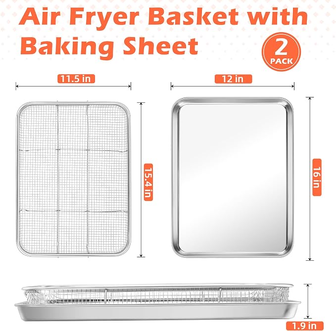 TeamFar Air Fryer Basket for Oven, 2 Set Stainless Steel Air Fryer Basket and - Image 2