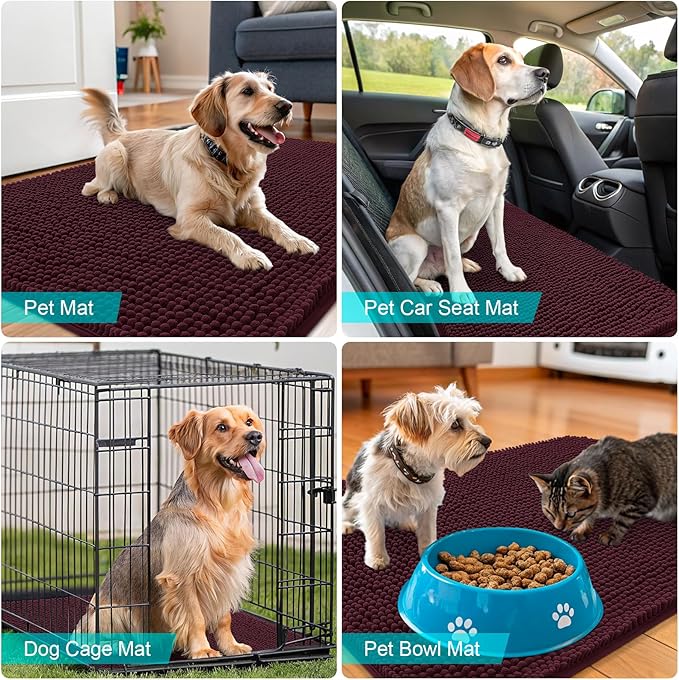 OLANLY Dog Door Mat for Muddy Paws 59x35, Absorbs Moisture and Dirt, Absorbent Non-Slip Washable Doormat, Quick Dry Chenille Mud Mat for Dogs, Entry Indoor Entryway Carpet for Inside Floor, Russet