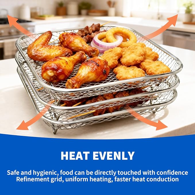 Air Fryer Rack Set of 3, Stackable Stainless Steel Air Fryer Basket Accessories - Image 5