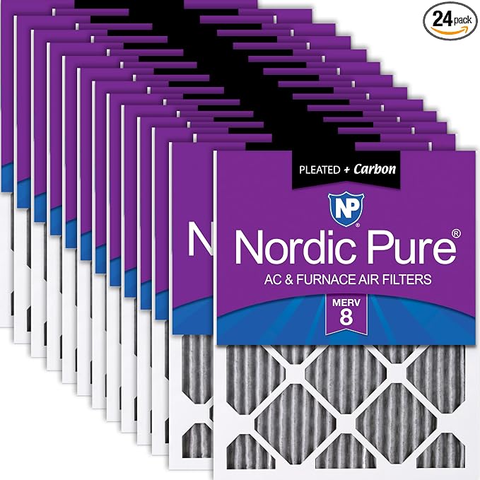 Nordic Pure 16x25x1 Pleated MERV 8 Plus Carbon Air Filters 24 Pack | Actual by NordicPure