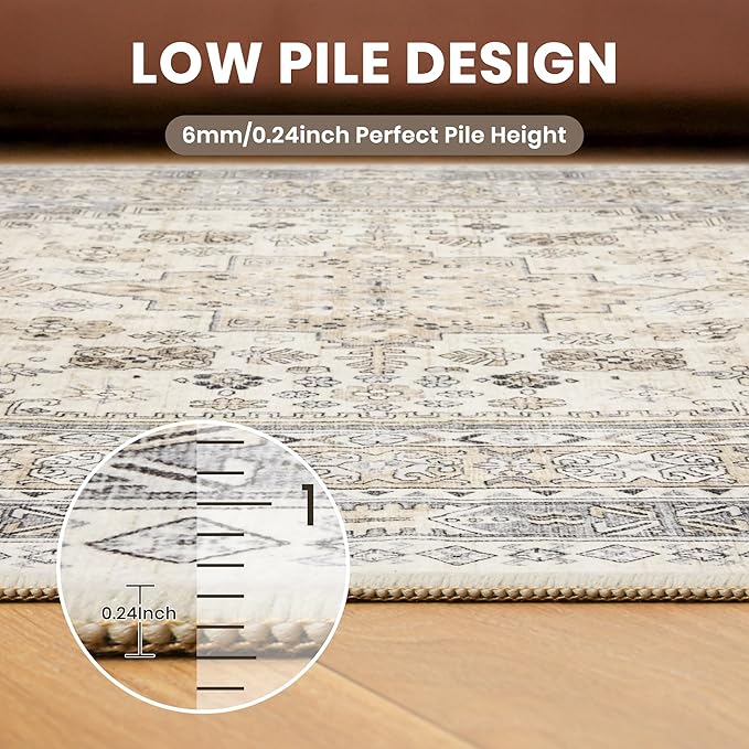 zesthome 2x6 Runner Rug for Hallways, Machine Washable Rug, Non Slip Vintage Low Pile Runners, Stain Resistant Runners for Entryway, Kitchen, Bathroom, Laundry Room, Corridor