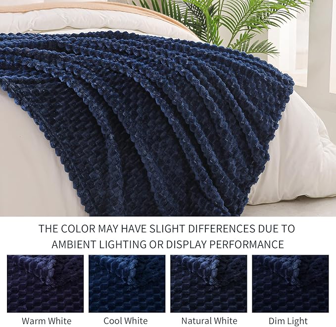 Exclusivo Mezcla Fleece Queen Blanket for Bed, Extra Large Fuzzy Navy Blue Bed Blankets, Soft Cozy Plush Sofa Throws for All Seasons, 90x90 Inches