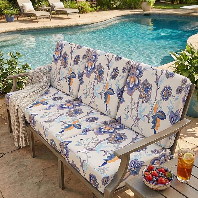 hyha Printed Couch Cushion Covers, Floral Sofa Covers Washable for 2 Cushion Couch, Stretch Pattern Outdoor Cushion Covers for Patio Furniture with Elastic Bottom(Medium, Vintage Flower)