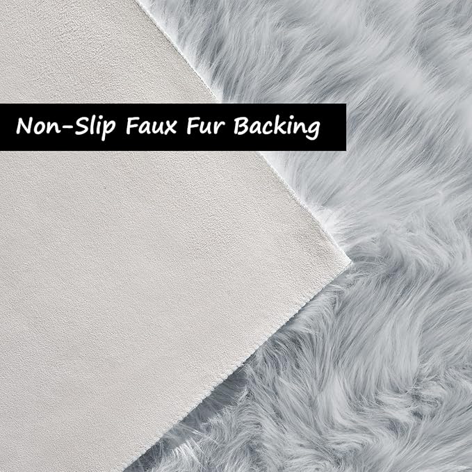 Goolela Grey Area Rug 8x10 Gray Fluffy Fuzzy Furry Rug for Living Room Bedroom Faux Sheepskin Fur Shaggy Rectangle