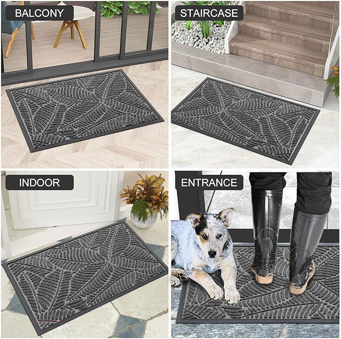 Colorxy Waterproof Doormat, Sturdy Natural Rubber Front Door Mats, Non Slip Low Profile Indoor Outdoor Entrance Mat, Stain Resistant Easy Clean Floor Mat for Patio or Entryway, 30''x17'', Dark Grey