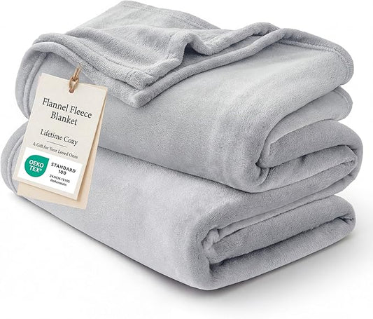 Bedsure GentleSoft Twin XL Fleece Blanket Dorm Bedding - Lightweight Soft Cozy Blankets for Bed, Sofa, Couch, Travel, Camping,Light Grey, 66"x90"