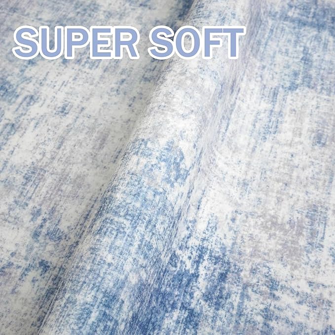 IOHOUZE Abstract Area Rug 3x5 Ft Washable Rugs for Entryway Indoor, Non Slip Kitchen Rug Printed Faux Wool Throw Rugs, Indoor Door Mat for Door Entrance Foyer Living Room, Light Blue Grey