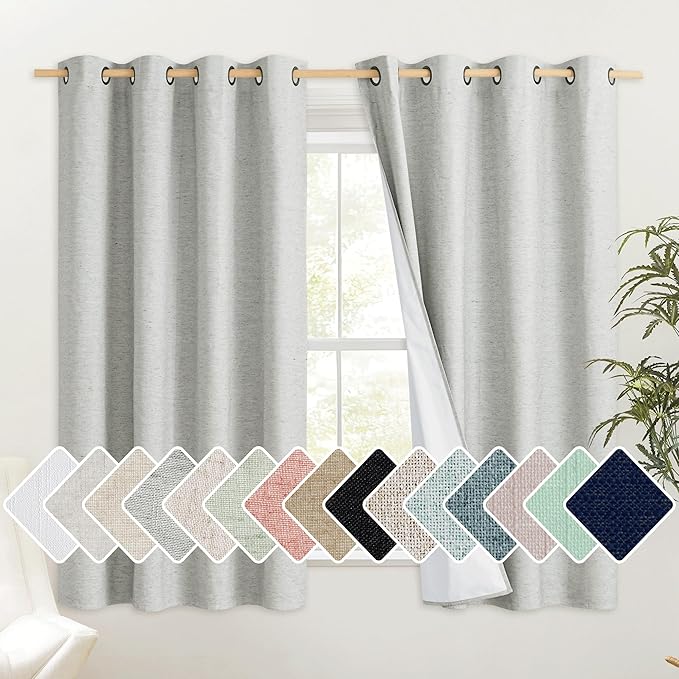 NICETOWN Grey Full Shade Cold Reducing Curtain Panels, 52 x 63 inch, Pair of Energy Smart & Noise Blocking Out Blackout Drapes for Dining Room Window, Thermal Insulated Guest Room Window Dressing