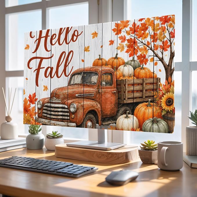 Hello Fall Words Brown Truck Indoor TV Cover, Elastic TV Screen Protector Maple - Image 4