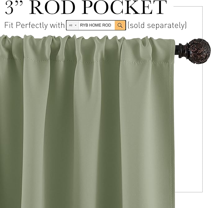 RYB HOME Large Blackout Curtains for Bedroom 84 inches Long 2 Panels Set, Privacy Thermal Insultaed Sunlignt Heat Blocking Drapes for Sliding Patio Door, Width 70 by Length 84, Sage Green