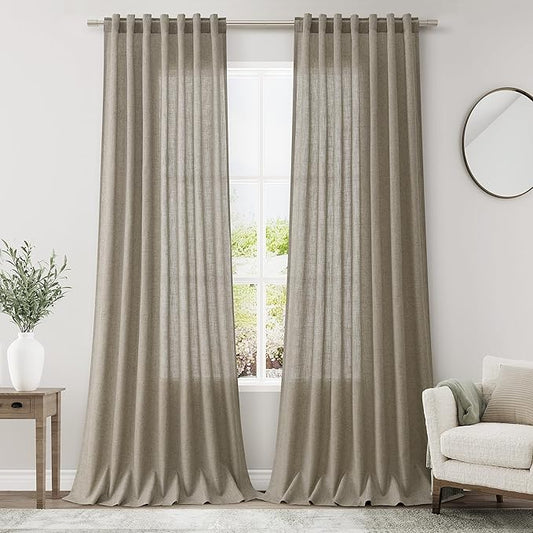 Mocha Linen Curtains 90 Inch Length 2 Panels Set for Living Room Rod Pocket Back Tab Window Drapes Light Filtering Modern Farmhouse Curtain 90 Inches Long for Dining Room Bedroom Nursery 52x90