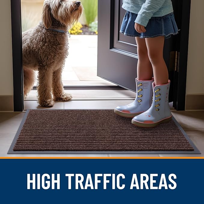 OLANLY Front Door Mat Indoor Outdoor Entrance, Waterproof Heavy Duty Doormat, Fade Resistant, Low Profile, Easy Clean Patio Porch Welcome Floor Mats for Entry, 59x23, Brown