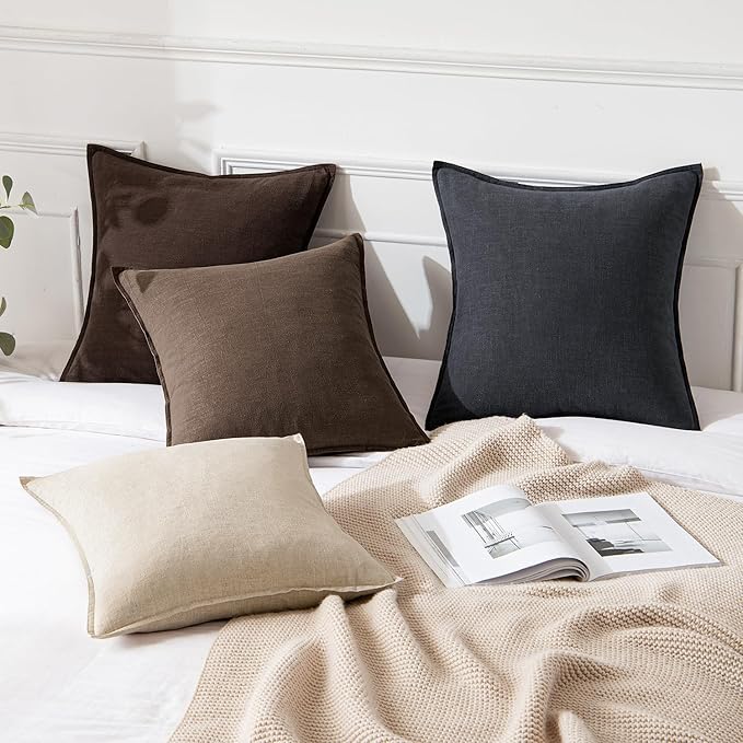 MIULEE Decorative Linen Pillow Covers 20x20 Inch Dark Brown Boho Farmhouse Neutral Winter Couch Throw Pillows for Bed Pack of 2 Accent Modern Pillowcase Sofa Livingroom Home Decor