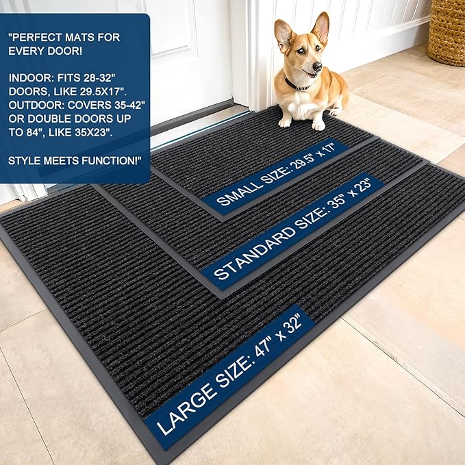 OLANLY Front Door Mat Indoor Outdoor Entrance, Waterproof Heavy Duty Doormat, Fade Resistant, Low Profile, Easy Clean Patio Porch Welcome Floor Mats for Entry, 35x23, Off-Black