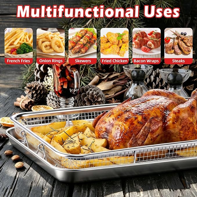 TeamFar Air Fryer Basket for Oven, 2 Set Air Fryer Accessories, 17.6”x13” | - Image 5