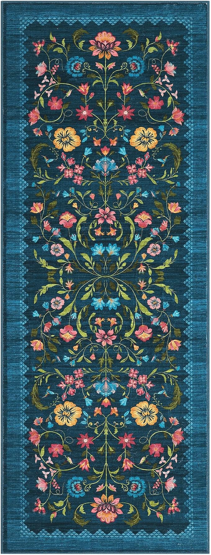 GarveeHome Floral Rug 2.5x10 Runners for Hallways, Boho Kitchen Runner Rugs Non Slip Bath Runners, Vintage Washable Runner Rug for Bedroom, Soft Long Rugs for Entryway Bathroom Laundry Dorm, Blue