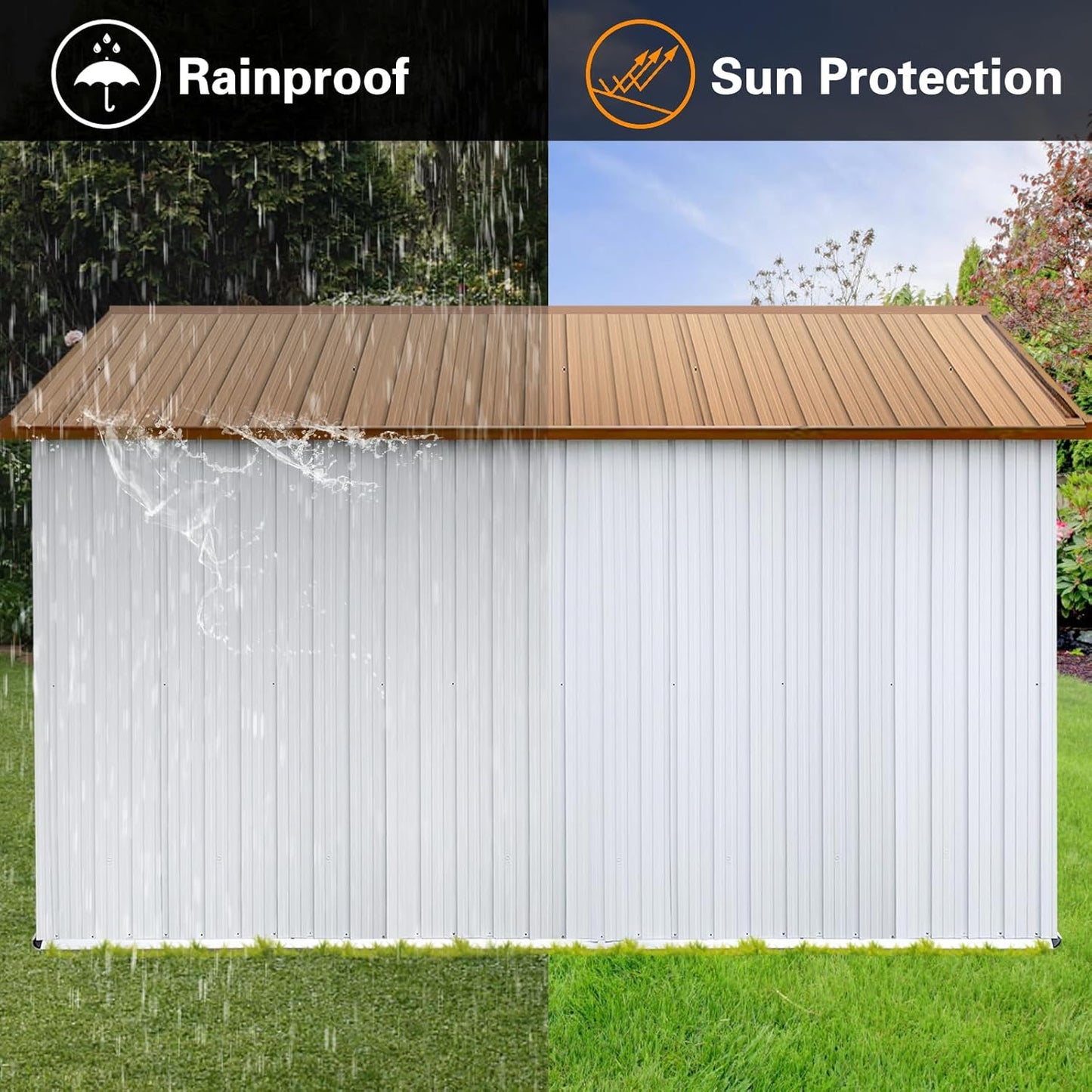 12 x 10 FT Metal Garden Shed, Outdoor Storage Shed with Heavy-Duty Steel Construction, Built-in Punched Vents & Hinged Door, Free Padlock for Secure Backyard, Patio & Garage Storage, White + Yellow