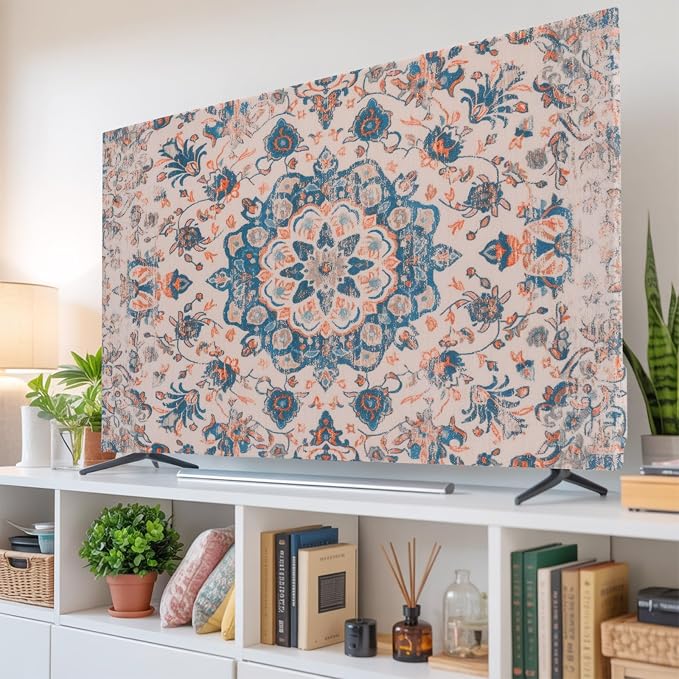 Vintage Ethnic Flower Texture Indoor TV Cover, Elastic TV Screen Protector - Image 6