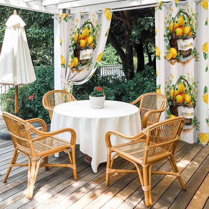 Lemon Outdoor Curtains for Patio Lemons Baskets Summer Tropical Plant Wood - Image 4