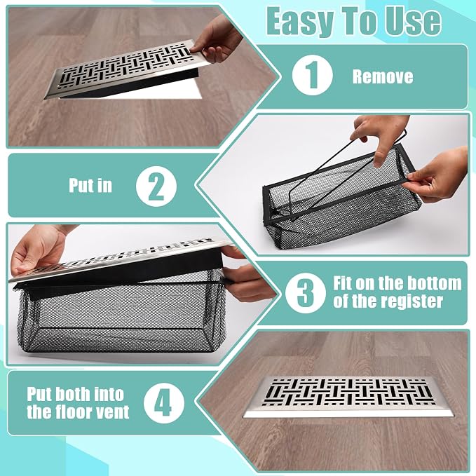 6PCS Floor Register Cover Trap 4"x10", Mesh Floor Vent Screen Net - Image 5