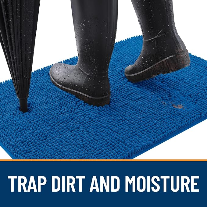 OLANLY Dog Door Mat for Muddy Paws 48x30, Absorbs Moisture and Dirt, Absorbent Non-Slip Washable Doormat, Quick Dry Chenille Mud Mat, Entry Indoor Entryway Carpet for Inside Floor, Deep Navy Blue