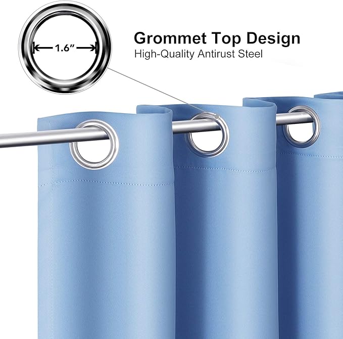 ChrisDowa Grommet Room Darkening Curtains for Bedroom and Living Room - 2 Panels Set Thermal Insulated Blackout Curtains (Sky Blue, 52W x 84L)