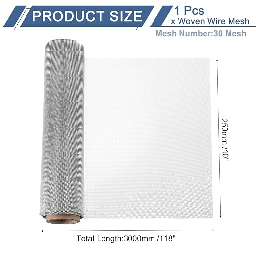 uxcell 30 Mesh 118" x 10" Woven Wire Mesh, 316 Stainless Steel Air Vent Filter - Image 2