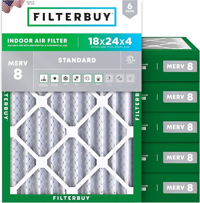 Filterbuy 18x24x4 Air Filter MERV 8 Essential Dust & Allergy Defense, by Filterbuy