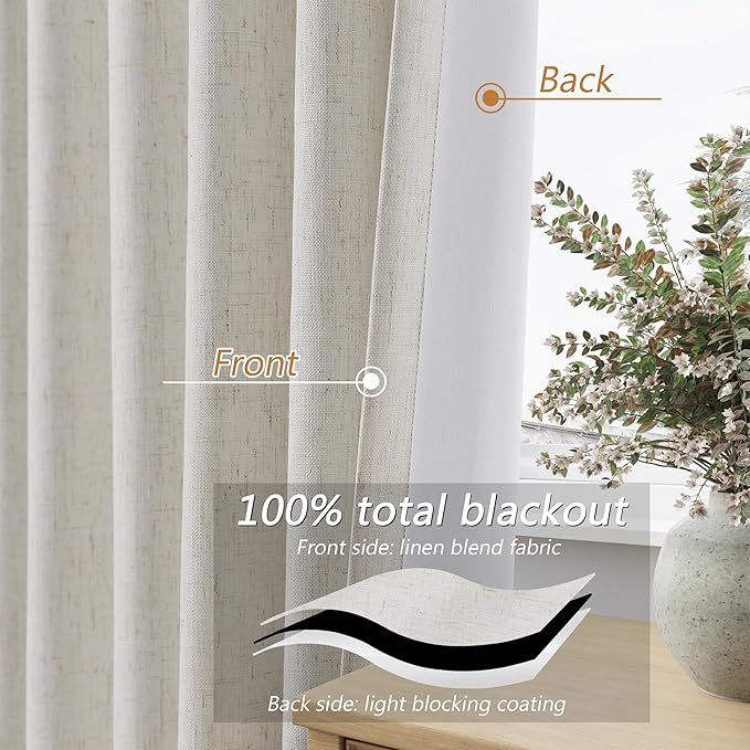 Guken Extra Long 144 Inch Boho 100% Blackout Curtains Room Darkening Noise Reducing Thermal Insulated Linen Black Out Tall Windows Drapes 12 FT for High Ceiling Living Room, 2 Panels Set
