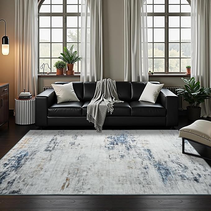 Toneed Abstract Area Rug 5x7 Modern Washable Rug Soft Non Slip Rug Low Pile for Bedroom Living Room Dining Room Blue/White