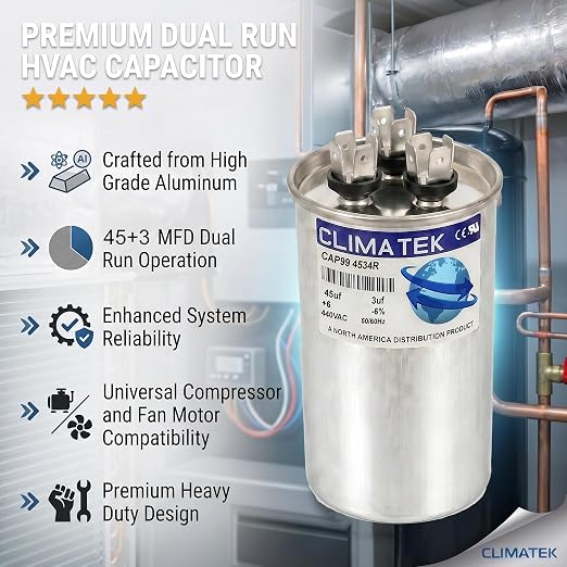 ClimaTek 45 + 3 MFD 370/440 Volt Dual Run Capacitor CAP99-4534R | 45/3 VAC | - Image 5