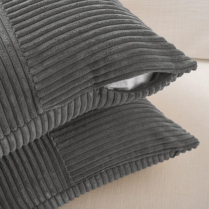 Fancy Homi 2 Packs Dark Gray Euro Decorative Throw Pillow Covers 28x28 Inch for Couch Bed Sofa, Rustic Farmhouse Boho Home Decor, Soft Corss Corduroy Patchwork Textured Square Cushion Case 71x71 cm