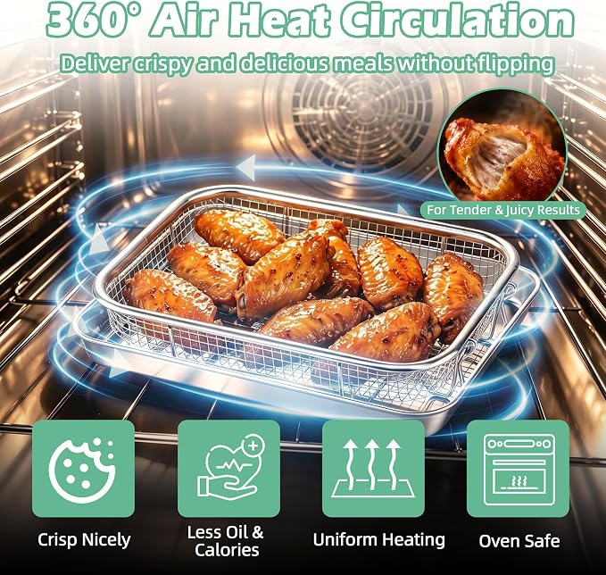 TeamFar Air Fryer Basket for Oven, 2 Set Air Fryer Accessories, 10.4” x 8” | - Image 4
