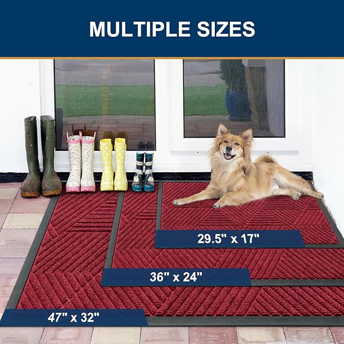 Smiry Front Door Mat Outside Entrance, Heavy Duty Sturdy Natural Rubber Doormat, Trap Dirt and Moisture, Easy Clean Low Profile Welcome Floor Mats for Indoor Outdoor Entry, 47x23 Inch, Wine Red
