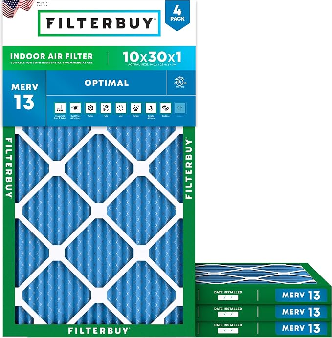 Filterbuy 10x30x1 Air Filter MERV 13 Optimal Smoke & Allergy Defense, by Filterbuy