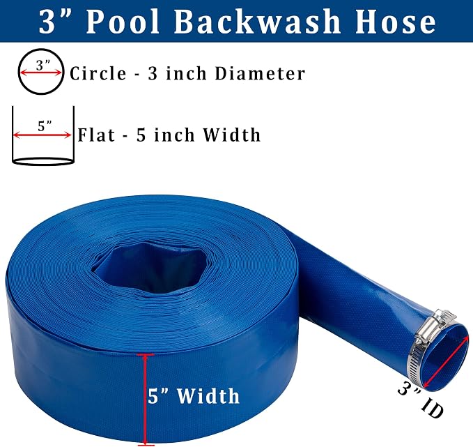 3 in x 50 ft Pool Backwash Hose Heavy Duty Drain Discharge Double PVC Lay flat - Image 2