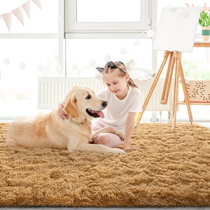LOCHAS Ultra Soft Indoor Modern Area Rugs Fluffy Living Room Carpets for Children Bedroom Home Decor Nursery Rug 3x5 Feet, Khaki