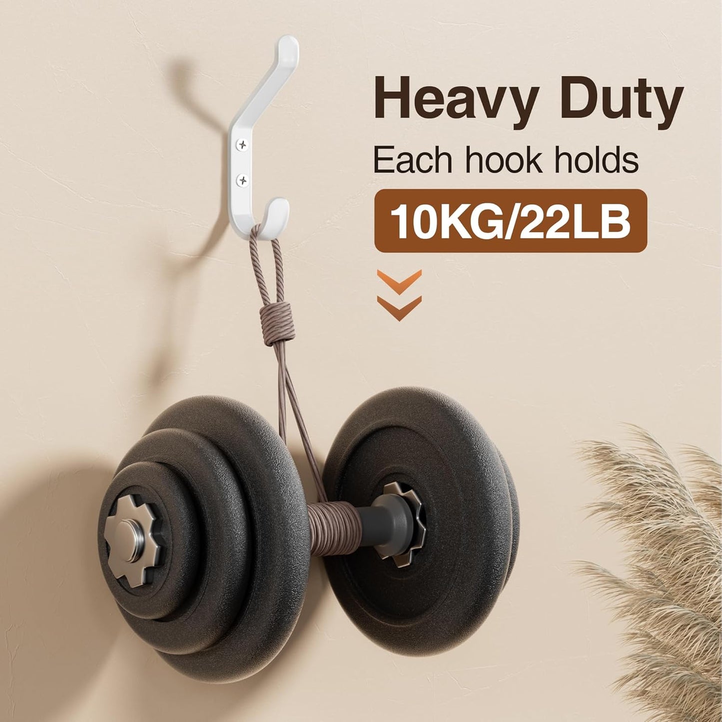 10-Pack Coat Hook for Hanging, 20LB (Max), Stainless Wall Hooks for Towel, Hat, Backpack, Key, Clothes, Wall Mounted Coat Hanger for Closet, Metal, White 3.75“