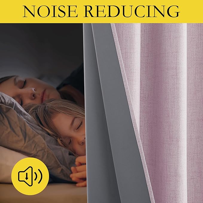 NICETOWN Pink Vintage Linen 100% Blackout Curtains for Living Room, Thermal Insulated Curtains 84" Long, Noise Reducing Window Treatment Drapes for Dining Room, 62" Wide Per Panel, Set of 2