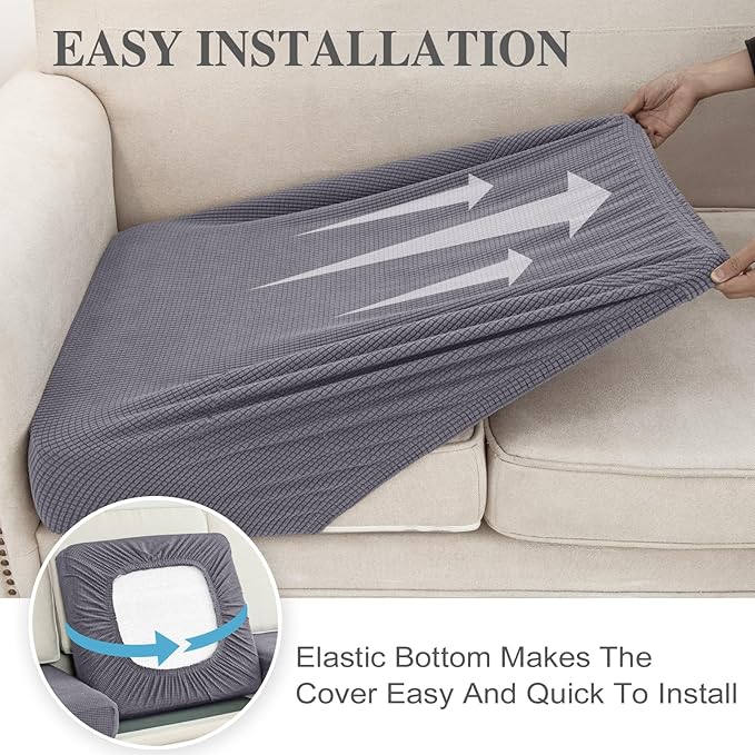 Couch Cushion Covers for Sectional Sofa L Shape Washable Separate Seat Chaise Couch Cover Stretch Sofa Slipcovers with 2 Pcs Pillowcases(2 Seater + 1 Chaise, Light Grey)
