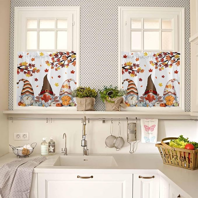 Fall Kitchen Curtain Set, Light Filtering Short Curtains Valance - Image 4