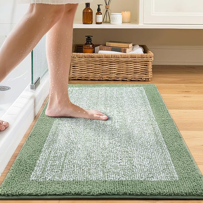 36x24 Large Bathroom Rugs Washable Non Slip, Green Bath Mat for Bathroom Floor Tub, Soft Absorbent Quick Dry Mats for Shower, Bathtub,Home Decor